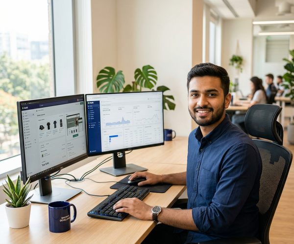 WebToMania founder working on a Shopify store